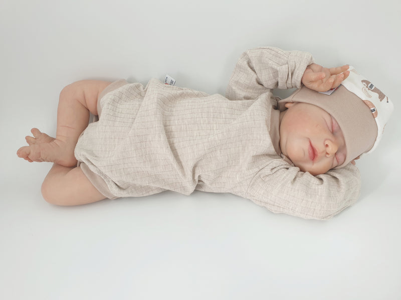 Body kurz und lang ärmelig auch als Baby Set beige meliert breite Rippe von Atelier MiaMia