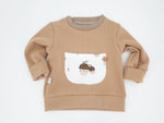 Atelier MiaMia - hoodie pullover waffle jersey beige acorns baby child from 44-140 short or long-sleeved designer limited !!